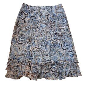 Notations Blue Paisley Tiered Ruffle Midi Skirt - Boho Cottagecore - Size L